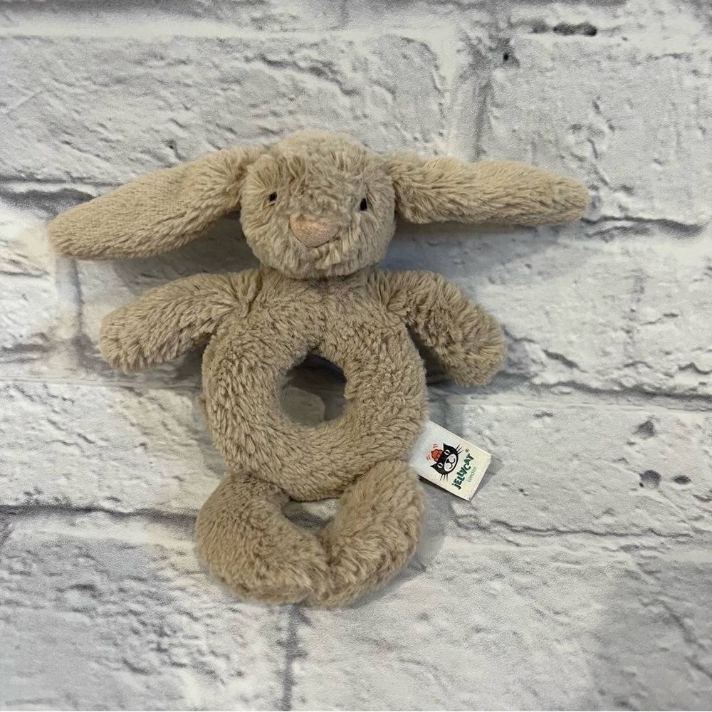 Jellycat Bashful Beige Bunny Ring Rattle plush baby toy